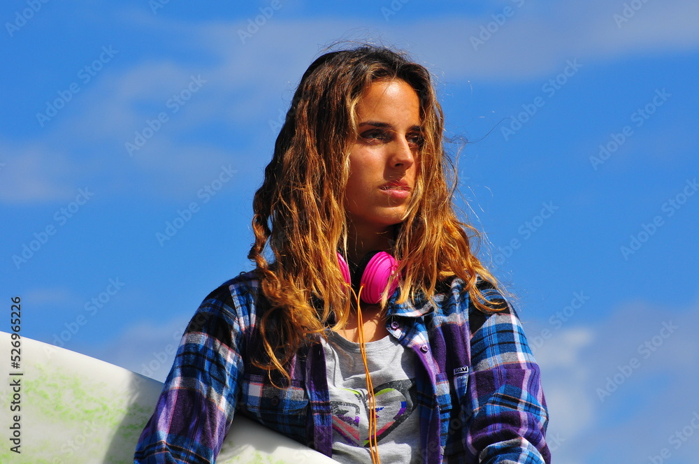 portrait of a woman with headphone portrait of a woman with headphone