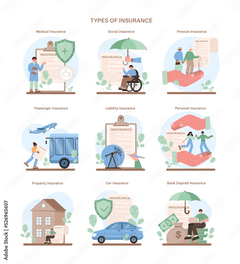 Insurance concept set. Idea of security and protection of property Insurance concept set. Idea of security and protection of property
