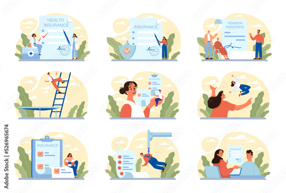 Insurance concept set. Idea of security and protection of property Insurance concept set. Idea of security and protection of property