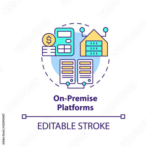On premise platforms concept icon. Online commerce. Type of ecommerce platform abstract idea thin line illustration. Isolated outline drawing. Editable stroke. Arial, Myriad Pro-Bold fonts used