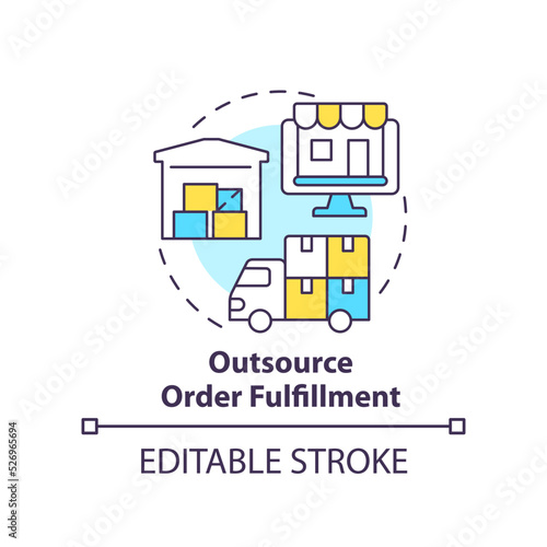 Outsource order fulfillment concept icon. Drop shipping. Online store management tip abstract idea thin line illustration. Isolated outline drawing. Editable stroke. Arial, Myriad Pro-Bold fonts used