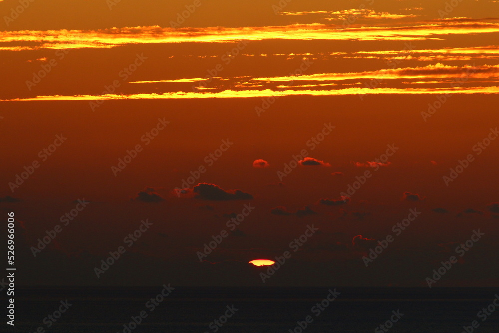 The sun sets below the horizon on the Mediterranean Sea in northern Israel.