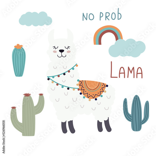clip art collection with cute lama and decor 