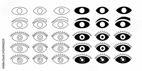 line Silhouette eyes icon set isolated on white background