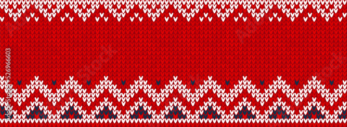 Ugly sweater Christmas party border. Knitted background pattern scandinavian ornaments.