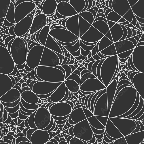 Hand drawn cute autumn seamless pattern with spider web. Flat vector spooky Halloween print design in doodle style. Repeated background, textile, wrapping or wallpaper.