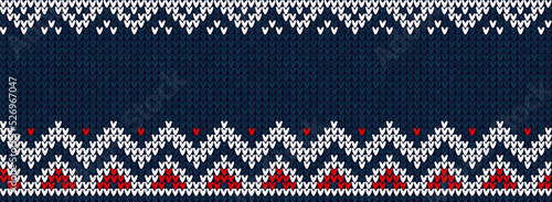 Ugly sweater Christmas party border. Knitted background pattern scandinavian ornaments.