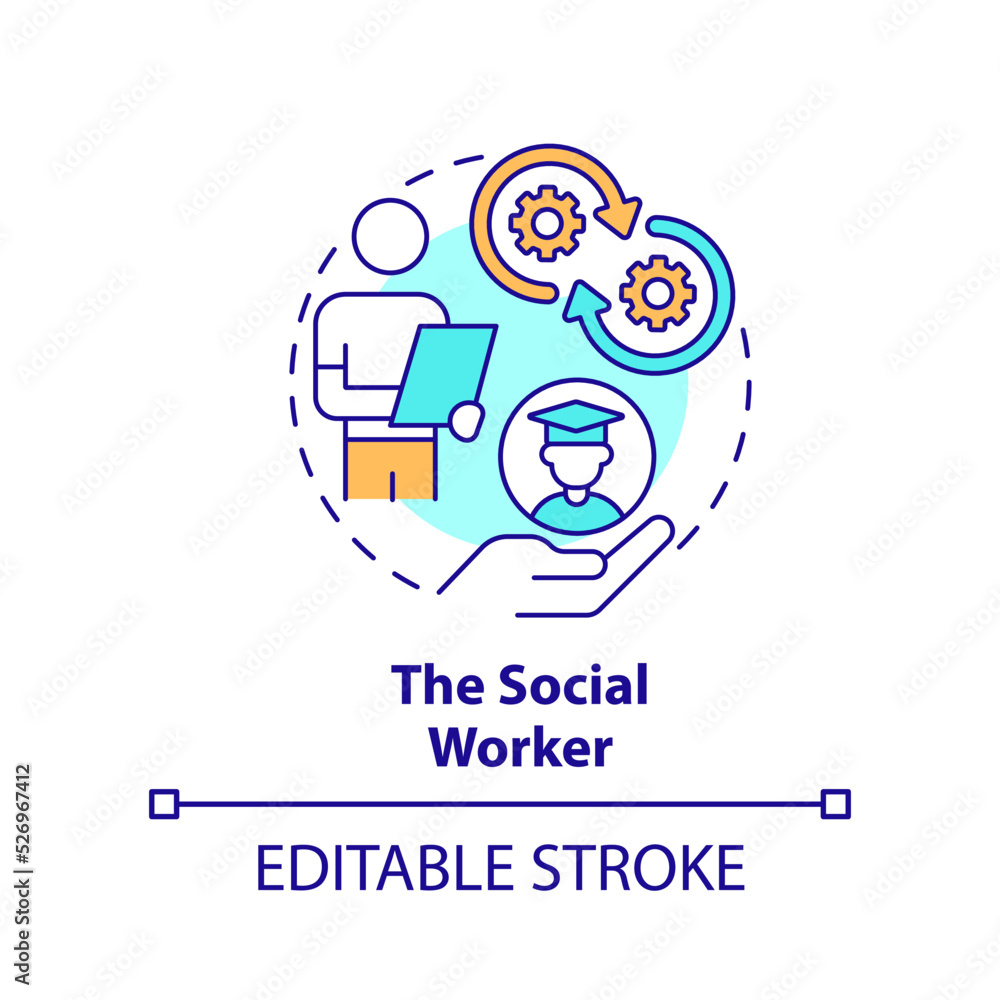 Social worker concept icon. Who should participate in student mental health abstract idea thin line illustration. Isolated outline drawing. Editable stroke. Arial, Myriad Pro-Bold fonts used Social worker concept icon. Who should participate in student mental health abstract idea thin line illustration. Isolated outline drawing. Editable stroke. Arial, Myriad Pro-Bold fonts used