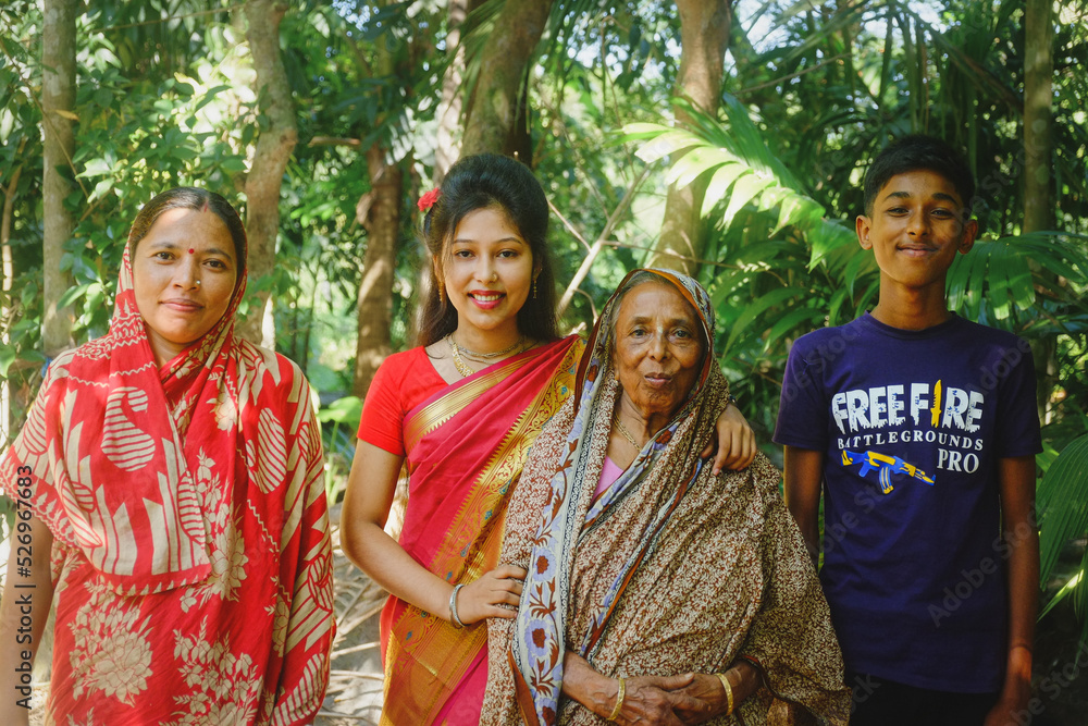 South asian nuclear family, a family picture of Bangladeshi hindu religious persons. 