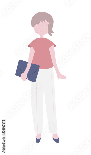ビジネスパーソン 半袖ブラウスとパンツスタイルの30-40代女性フラットイラスト(単品）