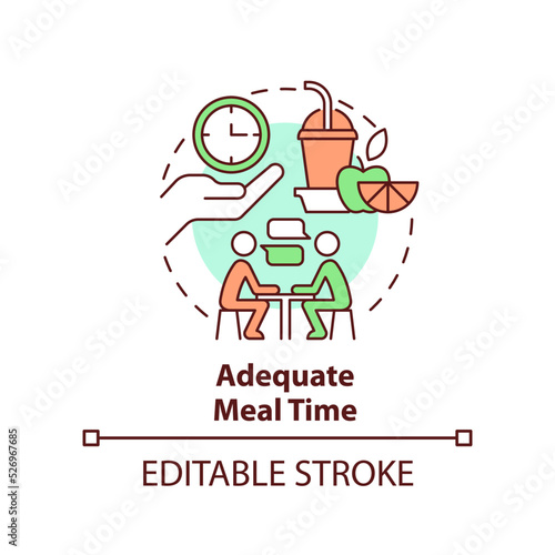 Adequate meal time concept icon. School nutrition for better mental health abstract idea thin line illustration. Isolated outline drawing. Editable stroke. Arial, Myriad Pro-Bold fonts used