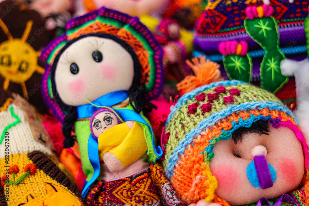 Ethnic multicolored handmade rag dolls