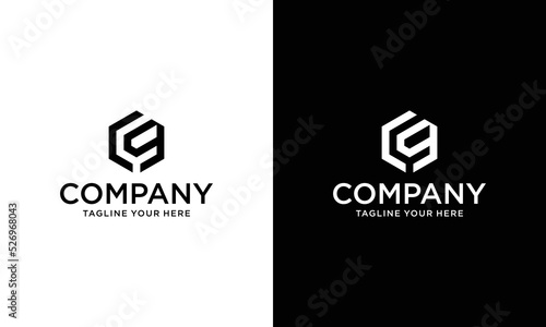 GC or CG monogram logo in hexagon shape  on a black and white background.