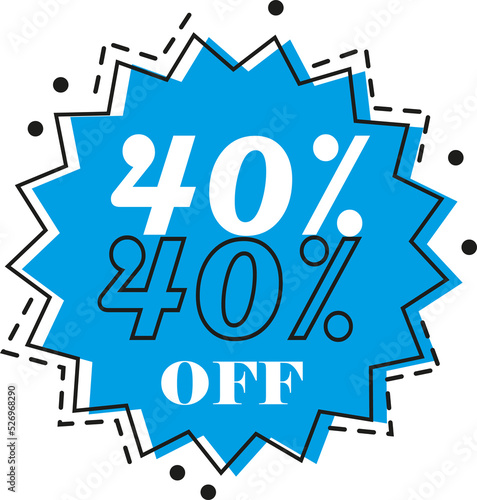 40% discount (forty percent) art in blue color with black dash and and white numbers