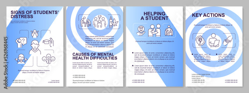 Recognize student under severe crisis blue gradient brochure template. Leaflet design with linear icons. 4 vector layouts for presentation, annual reports. Arial, Myriad Pro-Regular fonts used