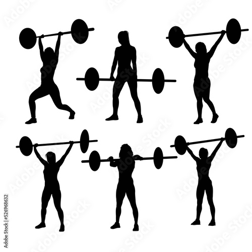 Set of  weight lifter woman, abstract isolated vector silhouettes on white background	