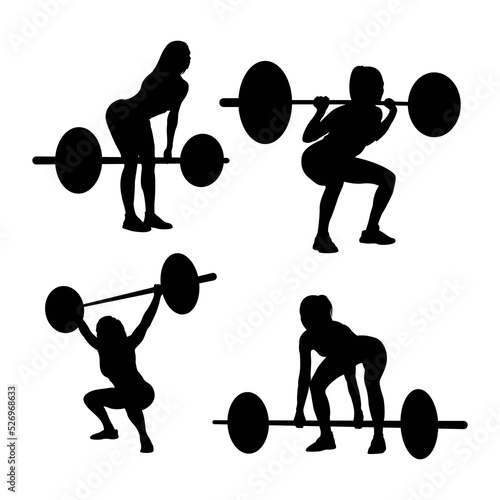 Set of  weight lifter woman, abstract isolated vector silhouettes on white background	