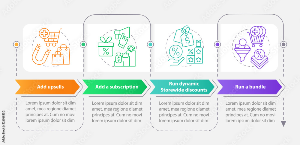 Optimizing online business rectangle infographic template. Data visualization with 4 steps. Editable timeline info chart. Workflow layout with line icons. Myriad Pro-Bold, Regular fonts used Optimizing online business rectangle infographic template. Data visualization with 4 steps. Editable timeline info chart. Workflow layout with line icons. Myriad Pro-Bold, Regular fonts used