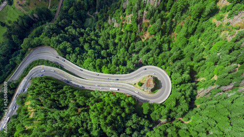 Drone view of the winding highway in the Black Forest - Drone Aerial Images Road With Cars