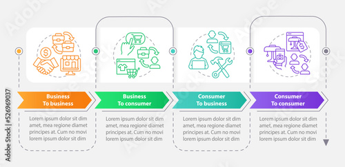 Online business models rectangle infographic template. Data visualization with 4 steps. Editable timeline info chart. Workflow layout with line icons. Myriad Pro-Bold, Regular fonts used
