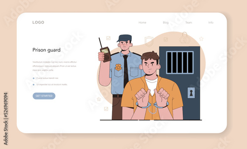 Prison guard web banner or landing page. Police officer convoying