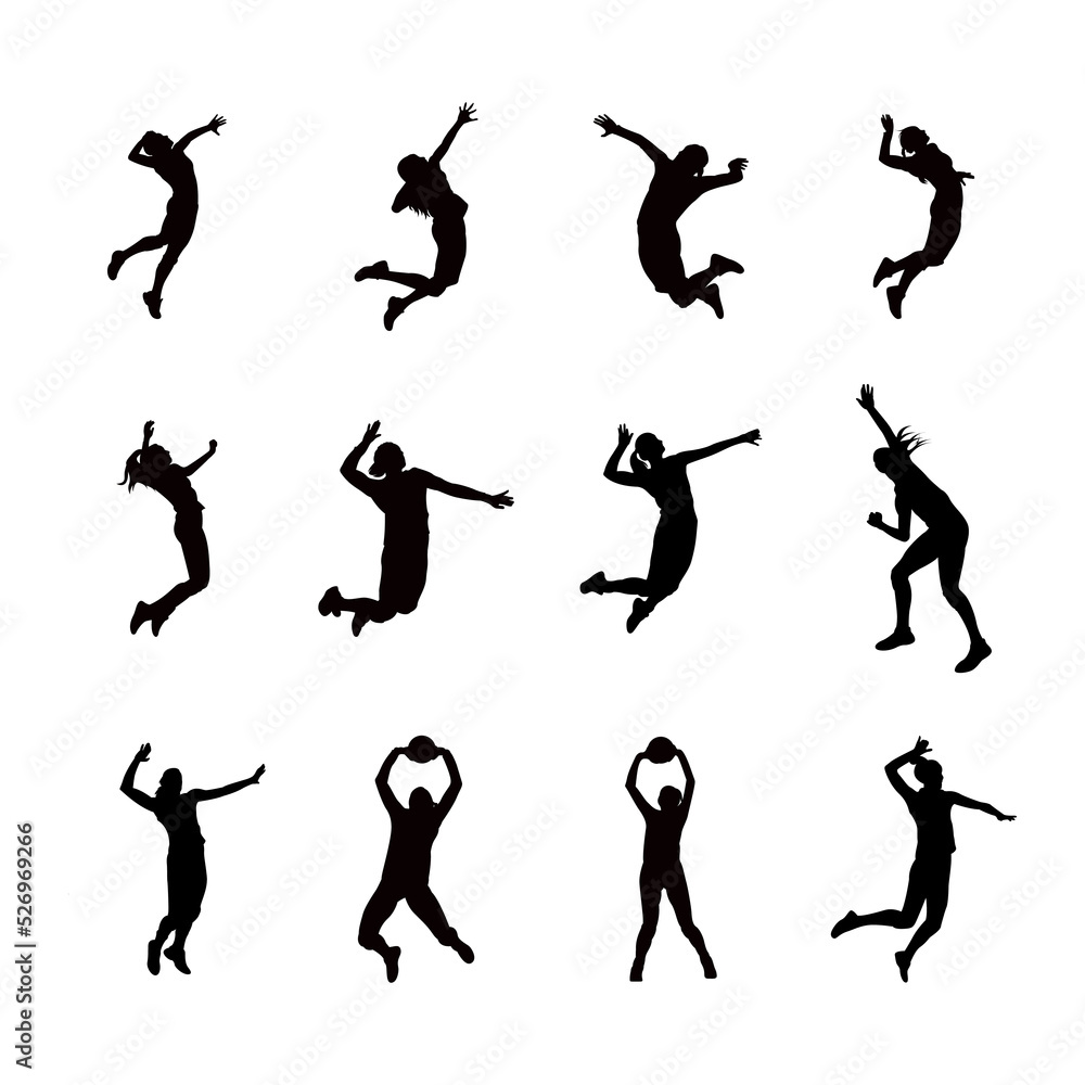 Set of Women Volleyball Players Silhouette Set of Women Volleyball Players Silhouette