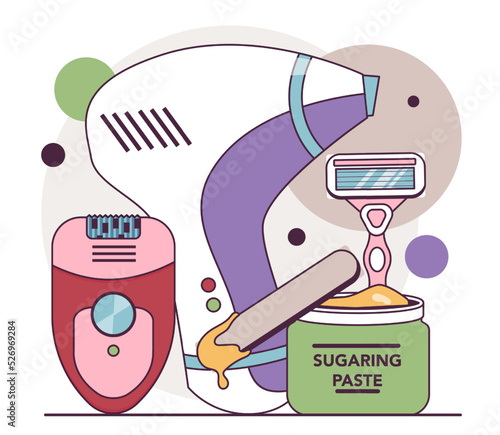 Depilation and epilation concept. Hair removal methods. Idea of body and skin