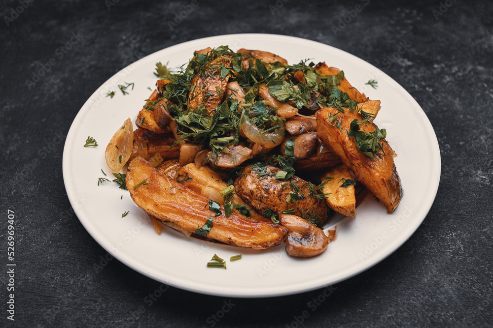 Baked potatoes with mushrooms, onions and herbs Baked potatoes with mushrooms, onions and herbs