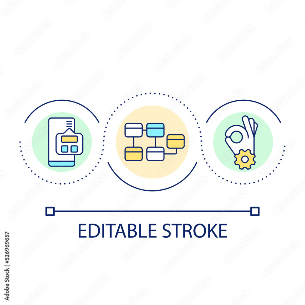 Website structure loop concept icon. Site navigation. Menu button. Mobile webpage design abstract idea thin line illustration. Isolated outline drawing. Editable stroke. Arial font used Website structure loop concept icon. Site navigation. Menu button. Mobile webpage design abstract idea thin line illustration. Isolated outline drawing. Editable stroke. Arial font used