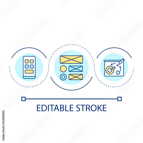 Web design blueprint loop concept icon. Website wireframing. Mobile site development abstract idea thin line illustration. Isolated outline drawing. Editable stroke. Arial font used