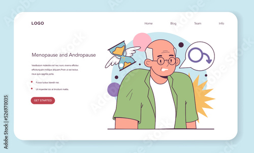 Andropause or male menopause web banner or landing page. Decrease