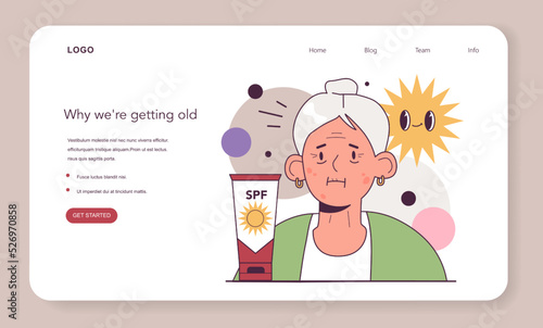 Aging or getting old concept. Old character with skin wrinkles and spots.