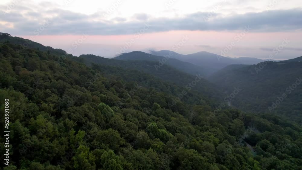 fast aerial push over treetops at sunrise near boone and blowing rock nc, north carolina fast aerial push over treetops at sunrise near boone and blowing rock nc, north carolina