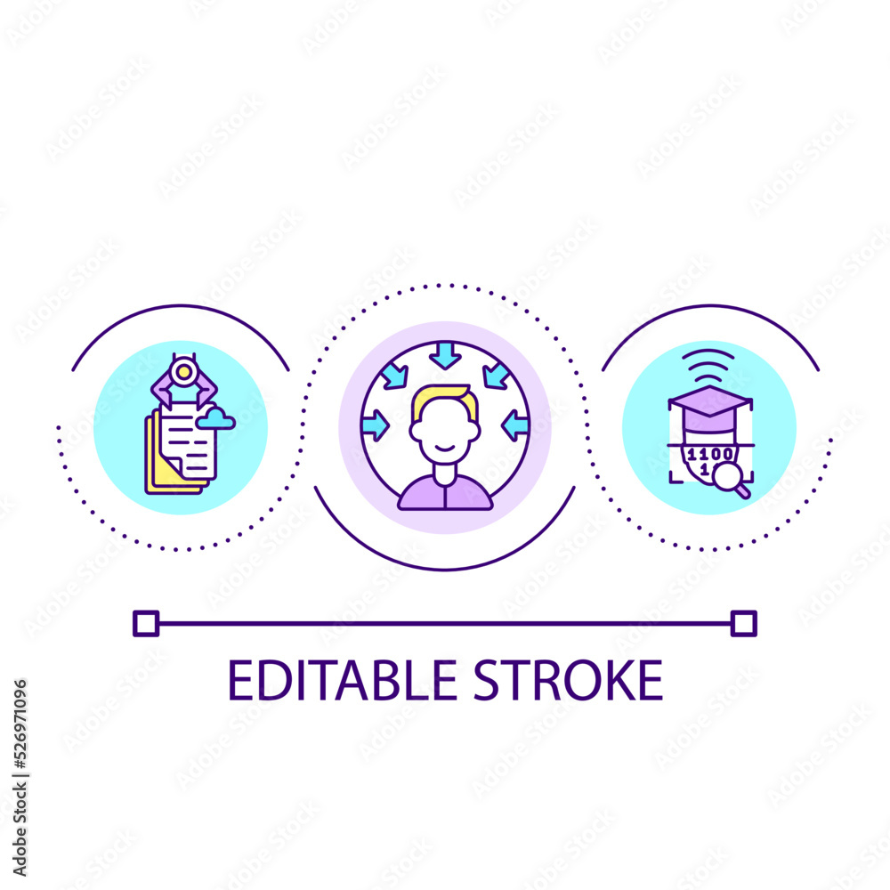 Customer centric digital service loop concept icon. Choose information from virtual storage. E learning abstract idea thin line illustration. Isolated outline drawing. Editable stroke. Arial font used Customer centric digital service loop concept icon. Choose information from virtual storage. E learning abstract idea thin line illustration. Isolated outline drawing. Editable stroke. Arial font used