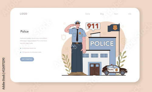 Police officer web banner or landing page. Detective making