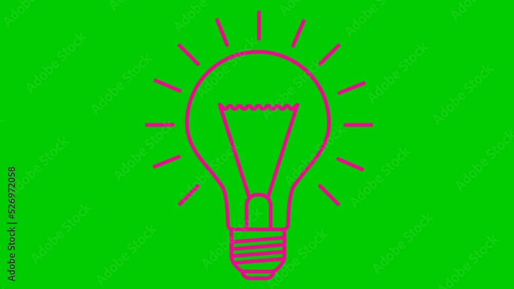 Animated pink symbol of lightbulb. Concept of idea and creative. Looped video. Line vector illustration isolated on green background. Animated pink symbol of lightbulb. Concept of idea and creative. Looped video. Line vector illustration isolated on green background.