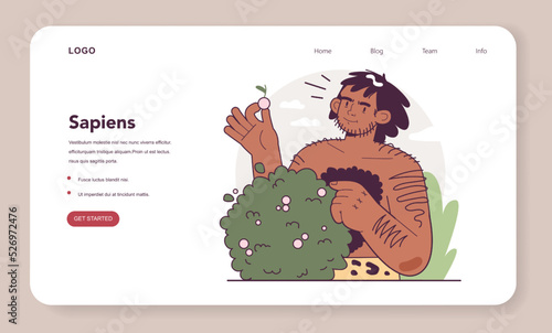 Cavemen, primitive people gathering fruits and vegetables. Human evolution