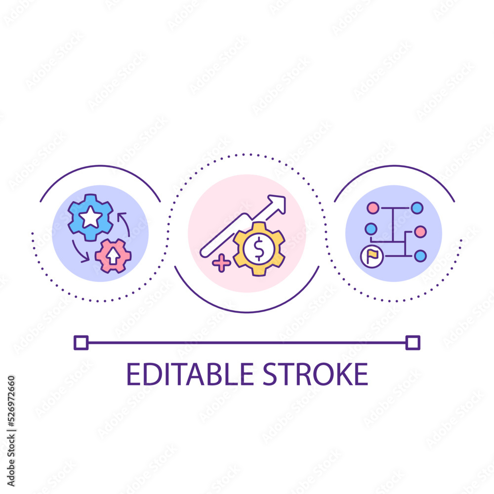 Technology integration to increase profit loop concept icon. Online business success. Digitalization abstract idea thin line illustration. Isolated outline drawing. Editable stroke. Arial font used Technology integration to increase profit loop concept icon. Online business success. Digitalization abstract idea thin line illustration. Isolated outline drawing. Editable stroke. Arial font used
