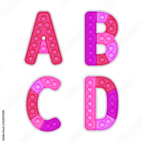 Children's pink pop it alphabet. A set of realistic antistress pop it toys in the form of an letters.