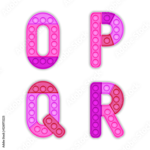 Children's pink pop it alphabet. A set of realistic antistress pop it toys in the form of an letters.