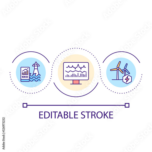 Efficiency of renewable energy sources loop concept icon. Sustainable technology. Data analyzing abstract idea thin line illustration. Isolated outline drawing. Editable stroke. Arial font used