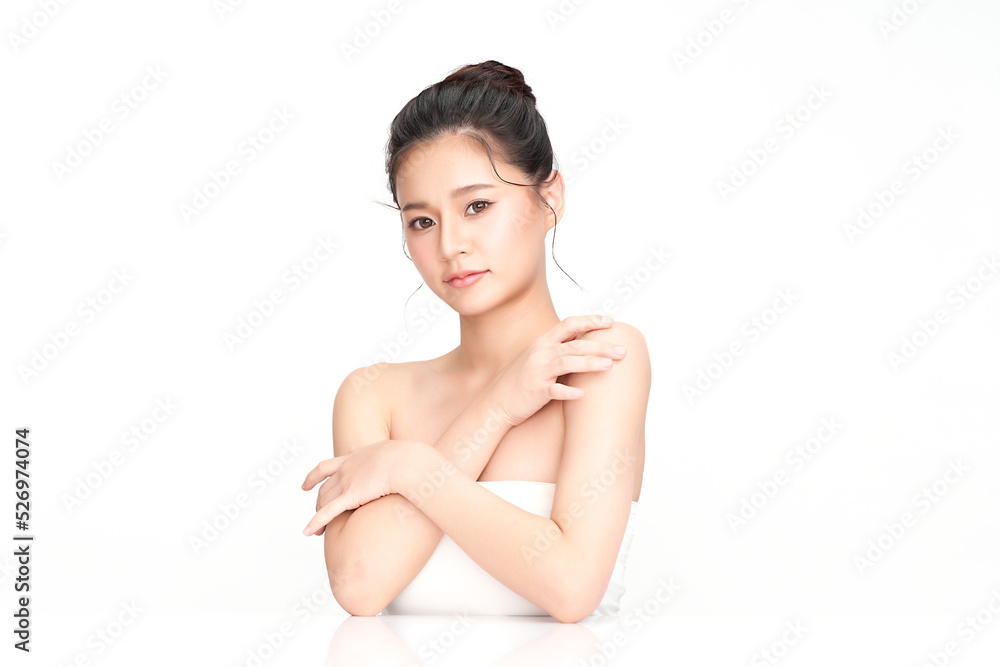 Beautiful young asian woman with clean fresh skin on white background, Face care, Facial treatment, Cosmetology, beauty and spa, Asian women portrait. Beautiful young asian woman with clean fresh skin on white background, Face care, Facial treatment, Cosmetology, beauty and spa, Asian women portrait.