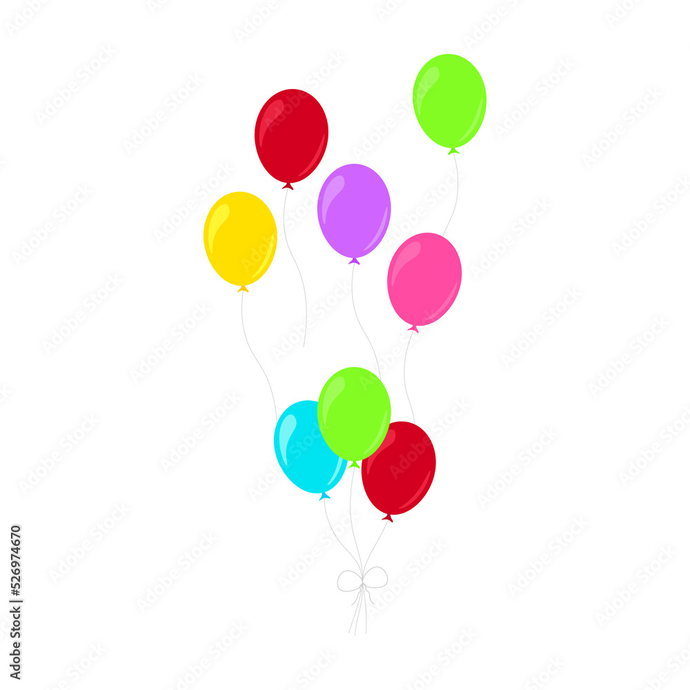 Happy birthday feast, birthday party, many colorful balloons, flat vector illustration and icons Happy birthday feast, birthday party, many colorful balloons, flat vector illustration and icons