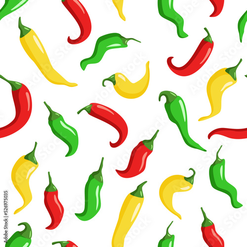 Seamless pattern of multicolored hot chili peppers. Vector illustration.