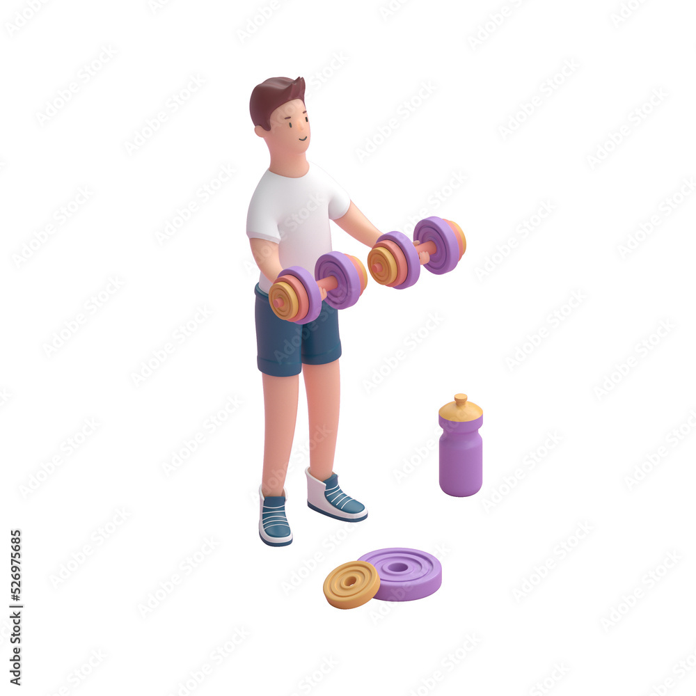 Man Exercising with Dumbbells. 3D render Man Exercising with Dumbbells. 3D render