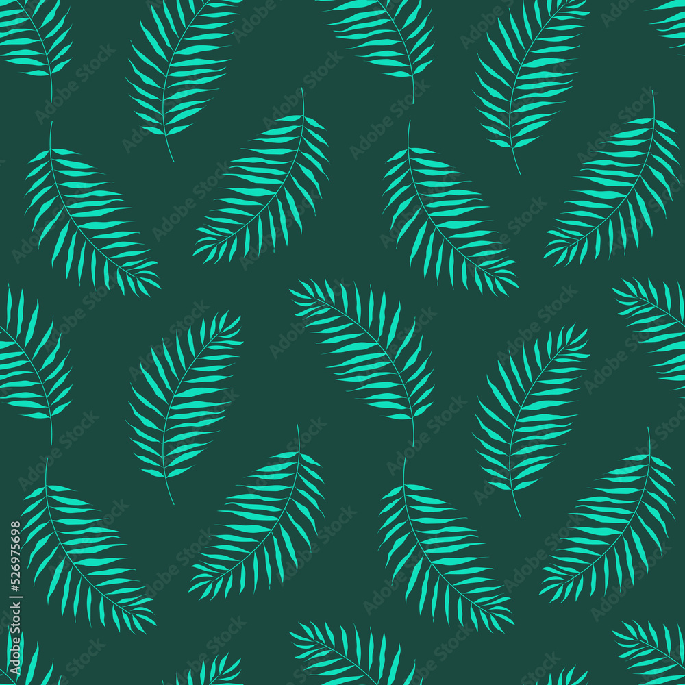 Seamless pattern green palm leaf set. Vector illustration tropical plants.