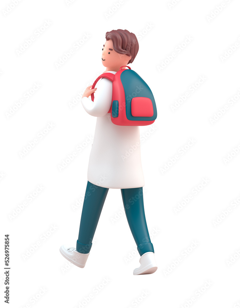Boy Walking to School. 3D Illustration