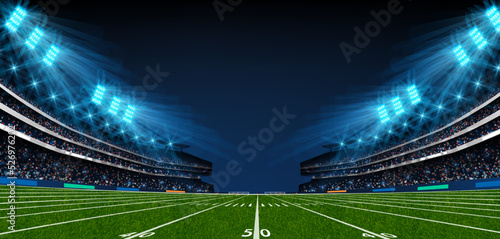 American football stadium vector illustration. Football field. Sport background. Match result template.