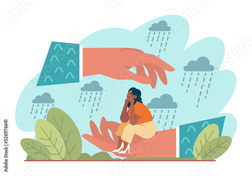 Support concept. Character help each other in solving problems.