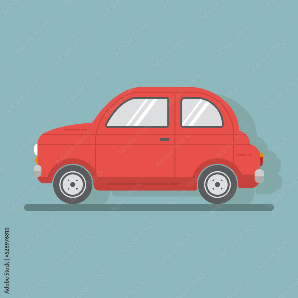 Vector icon red car in flat style with shadow on bright background in flat style.